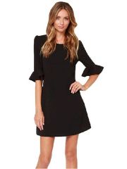 Elbow-Sleeve Black Dress (Code: R1655)