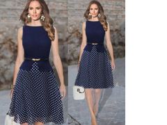 Polka-Dot Skirt Dress with Belt (Code: R1774)