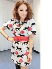 Printed Dress with Belt (Code: E5669)