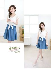 Dual-Tone Denim-Skirt Dress (Code: R1020)