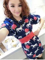 Printed Dress with Belt (Code: E5669)