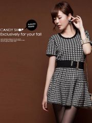 1-DAY SPECIAL DEAL Belted - Houndstooth-Checkered Dress (Code: L8745)