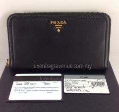 Prada 1M0506 Soft Calf 1 Zip Around Wallet - Black